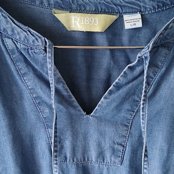 R1893 Denim Drawstring Waist Dress Size Large - Picture 2 of 5